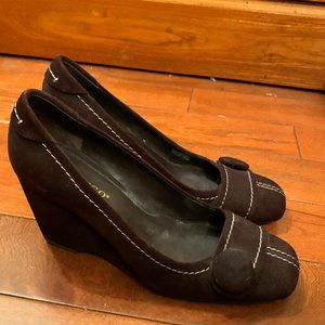 Franco Sarto L-Valori Chocolate Brown Suede Wedge Heels